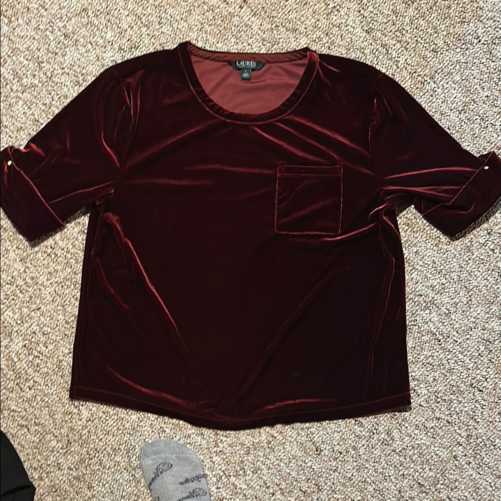 Ralph Lauren Burgundy Velvet Women's Top